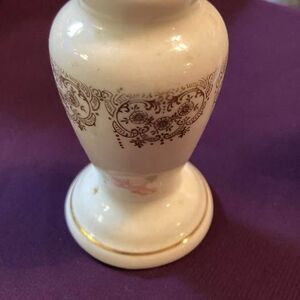 Vintage ceramic salt  shaker with a gold-tone filigree pattern